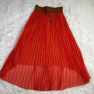 Magic Vibrant Red and Rich Brown Maxi Skirt